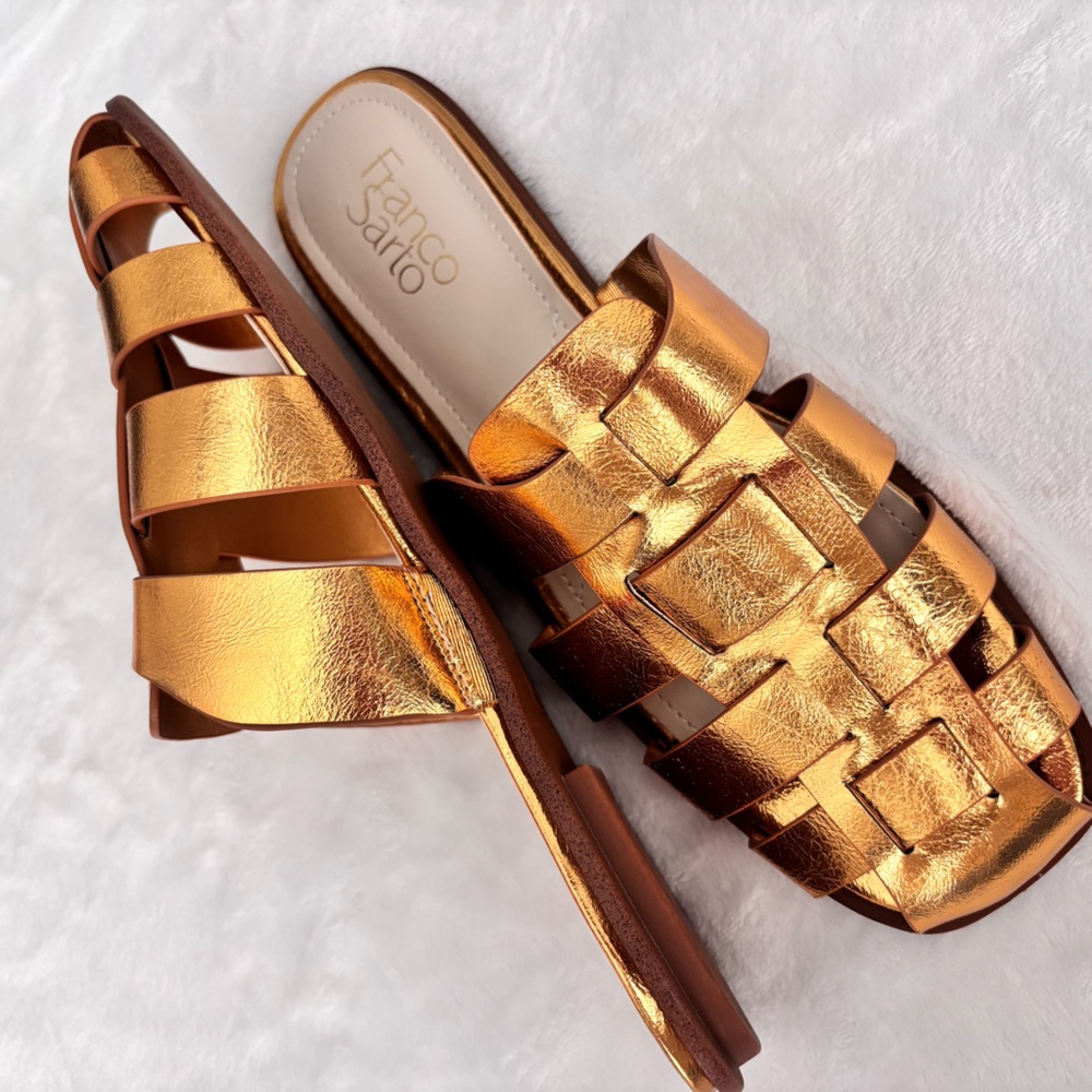 FRANCO SARTO Bartis Square Toe Gold Vegan Leather Fisherman Mule--NEW--8 - Picture 7 of 15